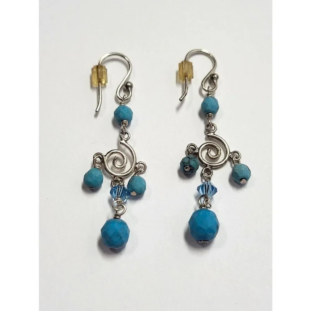 Sterling Silver Turquoise Color Bead Swirl Drop Earrings